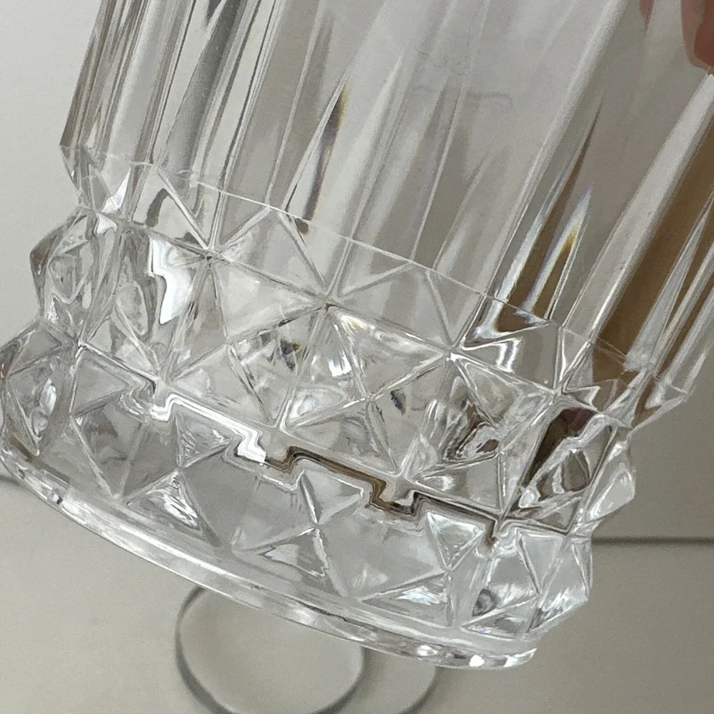 Vintage French Crystal D'Arques Glass Ice Bucket Clear Chrome Handle 5